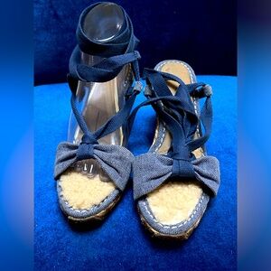 UGG Australia Blue Cotton Espadrille Wedge Sandals Wrap Tie Shoes Women's US 8